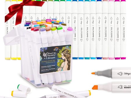 Rotuladores a Base de Alcohol Doble Punta con Tinta No Ácida - 40 Colores + 1 Rotulador Mezclador + 1 Caja de Almacenamiento - Marcadores de Dibujo Profesionales Embalaje Deteriorado (Ligera Rotura Caja) Supply