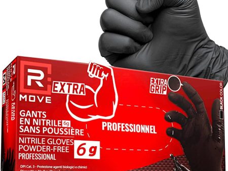 100 guantes de nitrilo L negros extra resistentes 6 g, 60% espesor, sin polvo, sin látex, para ámbitos mecánicos, industriales, tatuadores, esteticistas, peluquerías, guantes de trabajo Embalaje Deteriorado (Cad: 31 01 2028) Discount